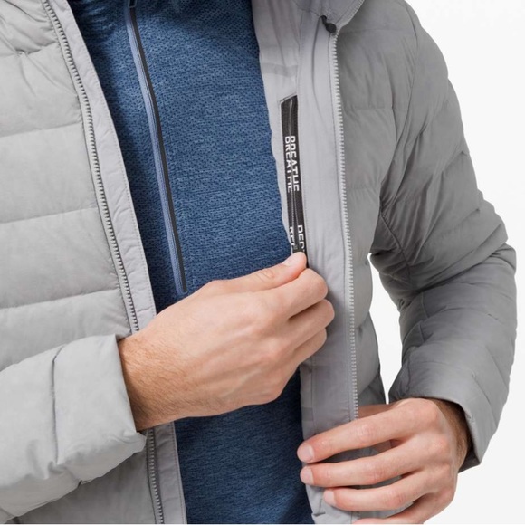 lululemon men’s navigation stretch down goose down hoodie in silver drop - Picture 4 of 14